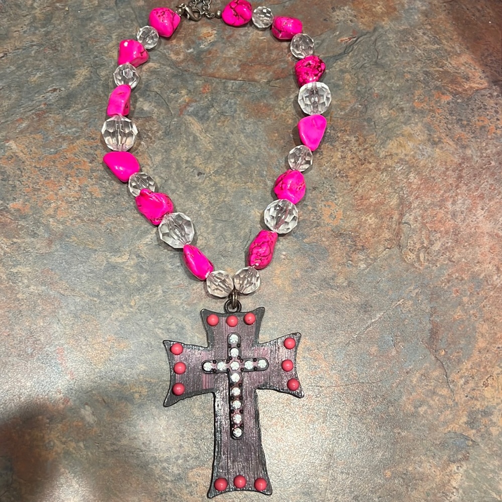 Women’s pink western cross necklace
